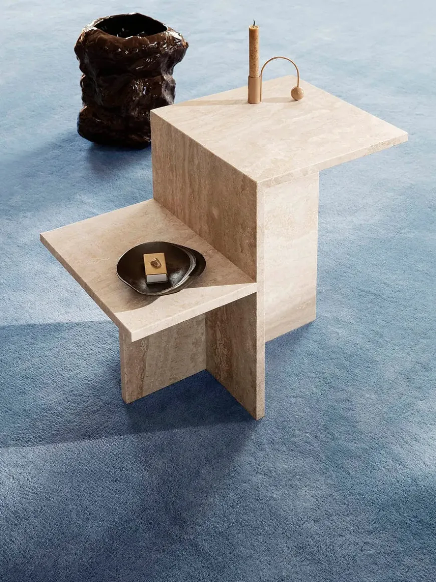 Distinct Side Table, Dark Brown Travertine fra Ferm Living