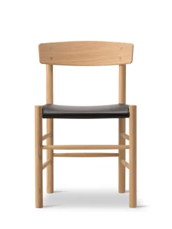 J39 Folkestolen Sædepolstret, Mørkebrun Læder af Børge Mogensen