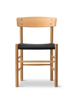 J39 Folkestolen Sædepolstret, Mørkebrun Læder af Børge Mogensen