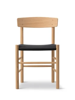 J39 Folkestolen Sædepolstret, Mørkebrun Læder af Børge Mogensen