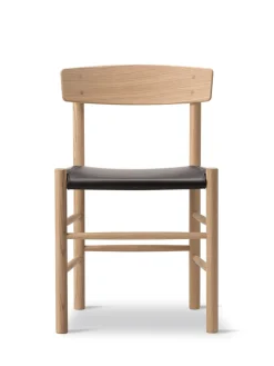 J39 Folkestolen Sædepolstret, Mørkebrun Læder af Børge Mogensen