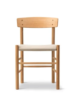 J39 Folkestolen Sædepolstret, Sort Læder af Børge Mogensen