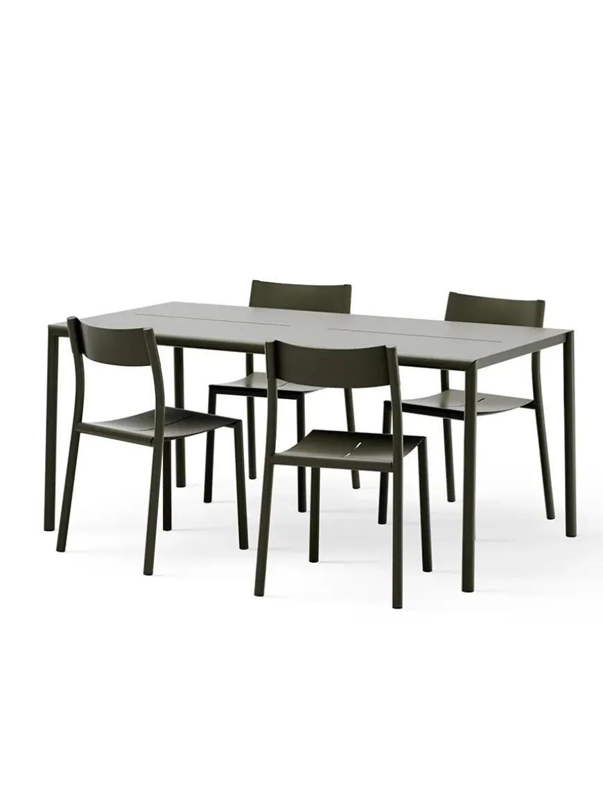 May sæt, 4 stole og bord 170x85 i dark green fra New Works