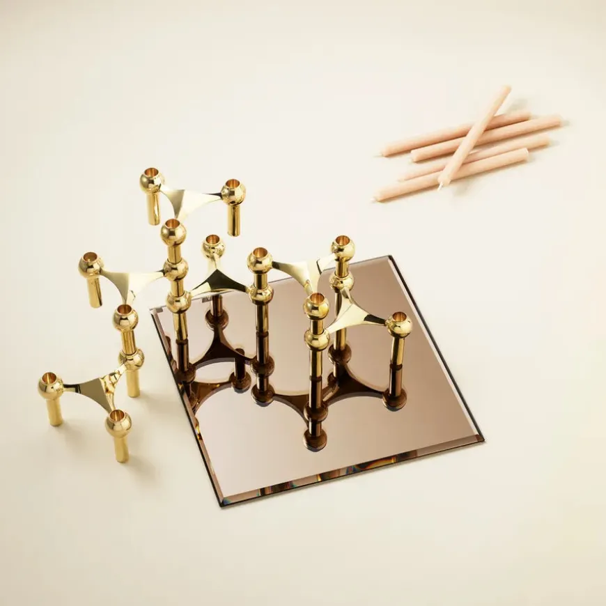 Nagel Lysestage, børstet messing fra STOFF Nagel