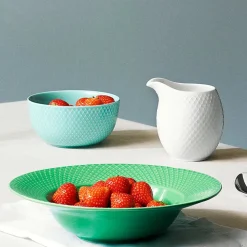 Rhombe dyb tallerken, turkis Ø24,5 cm fra Lyngby Porcelæn