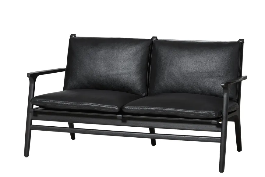 Rén Lounge sofa 2. pers natur eg, sort læder fra Stellar Works
