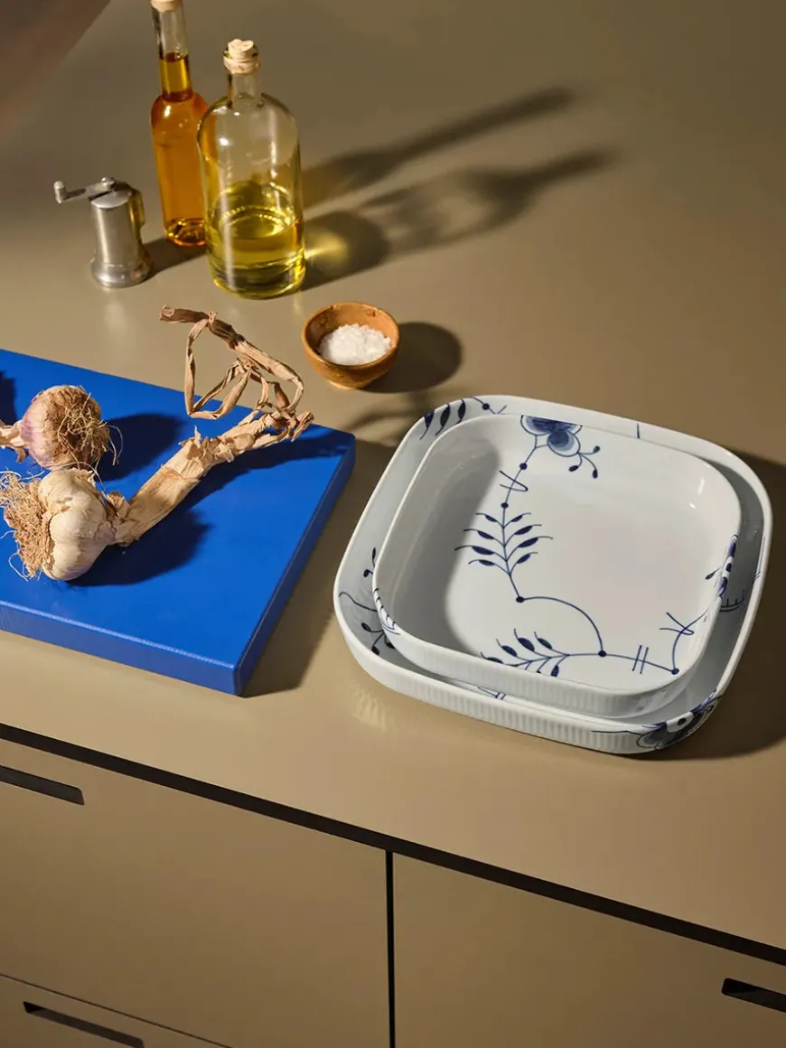 Royal Copenhagen Blå Mega Riflet, firkantet ovnfast fad 25 x 25cm