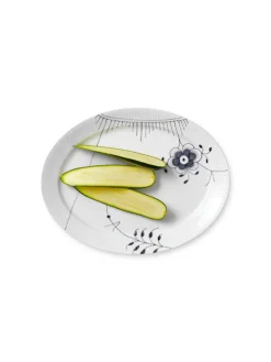 Royal Copenhagen Sort Mega Riflet, oval tallerken 34 cm