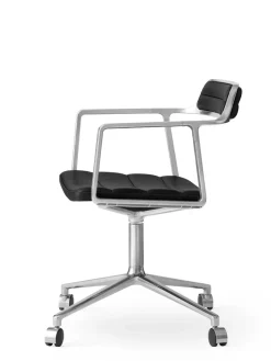 VIPP452 Swivel Chair m/sort stel & hjul, sort læder fra Vipp